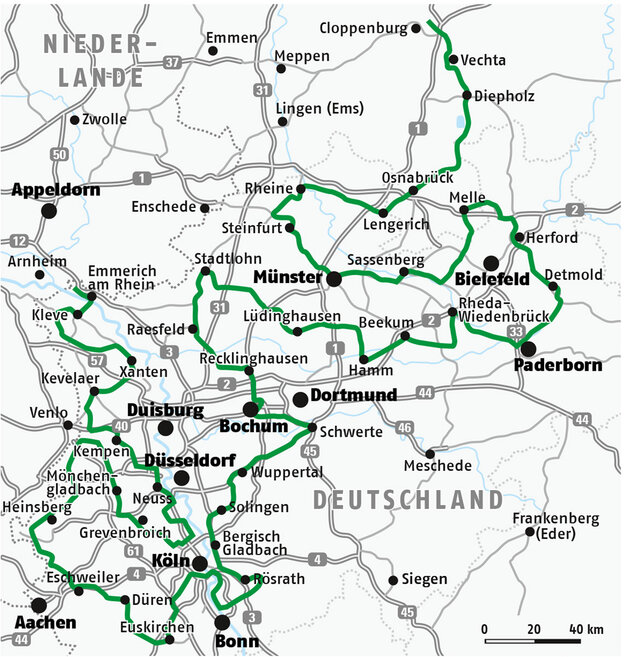 Karte Spargelstraße NRW | © FERIENSTRASSEN.INFO