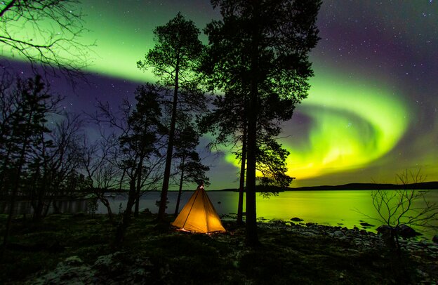 Camping Finnland Polarlichter, Nanguniemi Lake Inari | © Foto: Pertti Turunen / Visit Finland